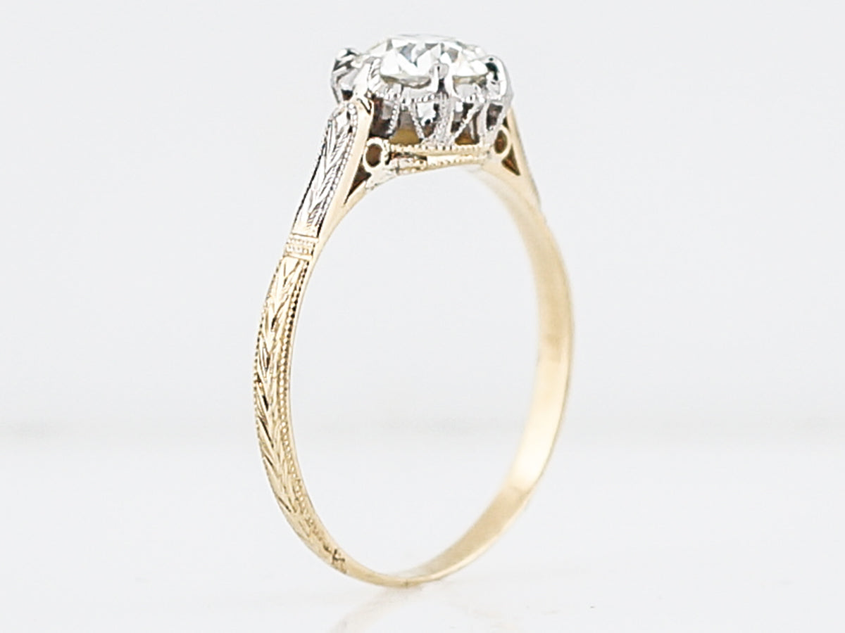 Antique Engagement Ring Art Deco .83 Old European Cut Diamond in 14k White & Yellow Gold