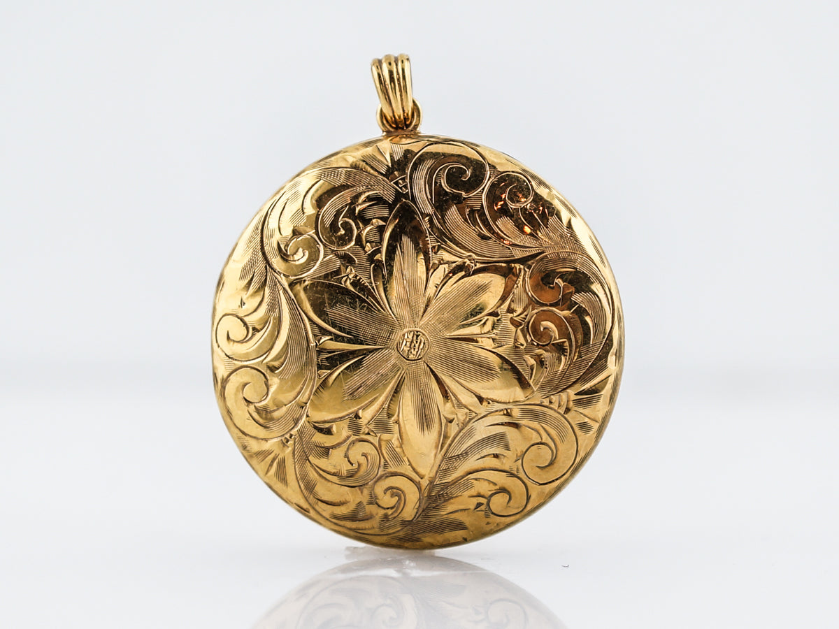 Antique Pendant Charm Engraved Locket Victorian in 14k Yellow Gold