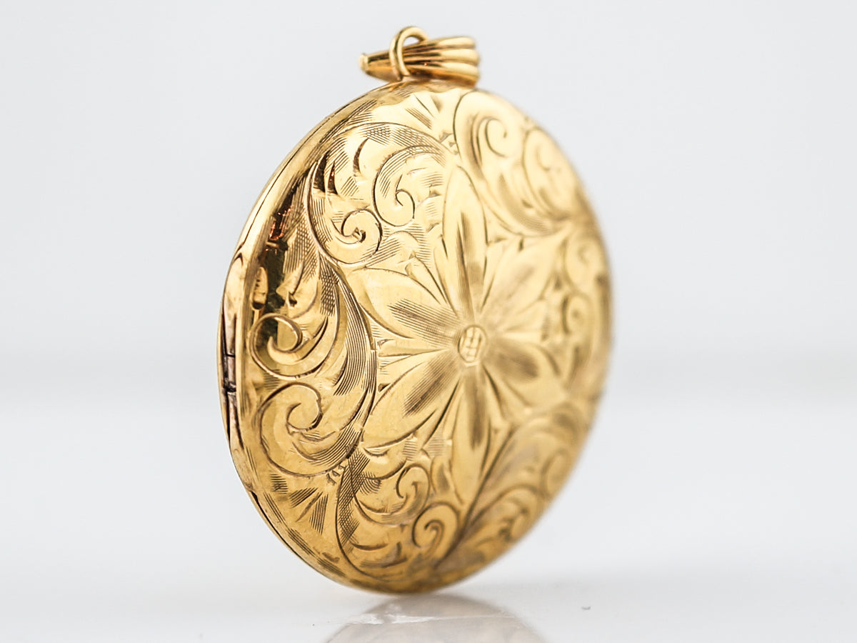 Antique Pendant Charm Engraved Locket Victorian in 14k Yellow Gold