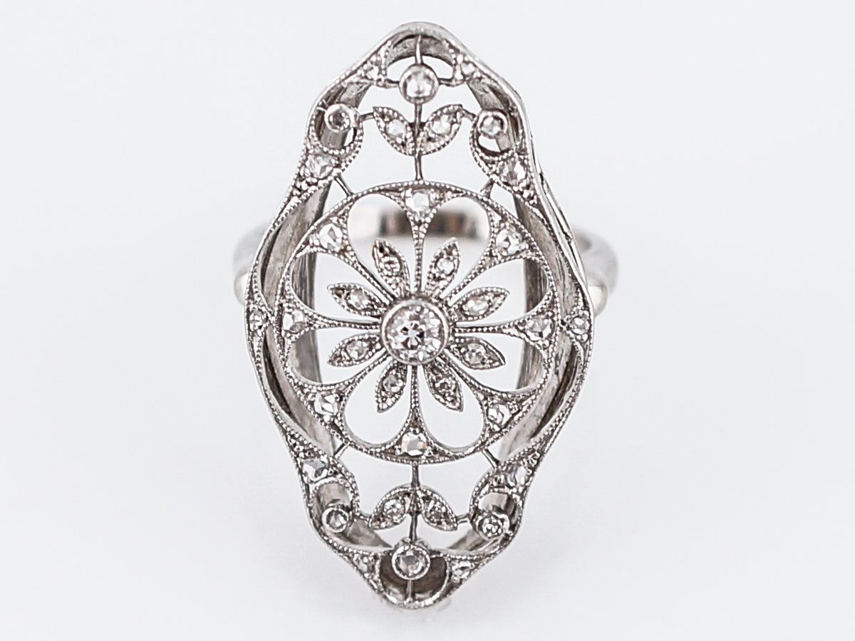 Antique Right Hand Ring Edwardian .26 Old Mine, Rose & Single Cut Diamonds in Platinum