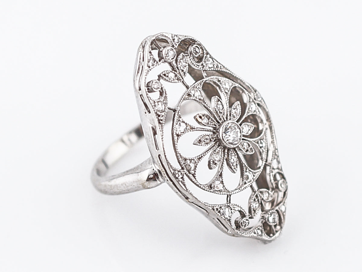 Antique Right Hand Ring Edwardian .26 Old Mine, Rose & Single Cut Diamonds in Platinum