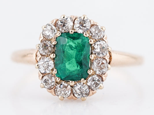 Antique Right Hand Ring Victorian .75 Cushion Cut Emerald in 14k Yellow Gold