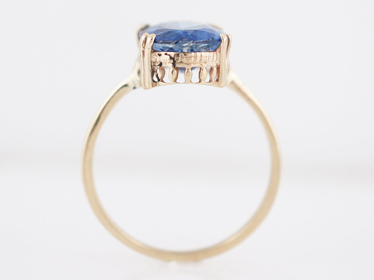 Antique Engagement Ring Victorian 2.12 Oval Cut Sapphire in 14K Yellow Gold