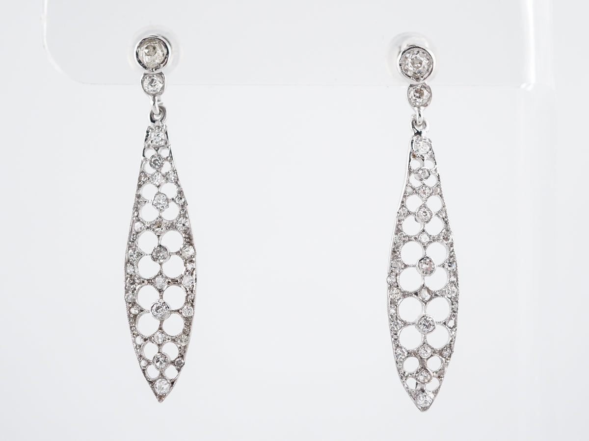 Antique Earrings Art Deco .61 Single & Rose Cut Diamonds in 18k White Gold