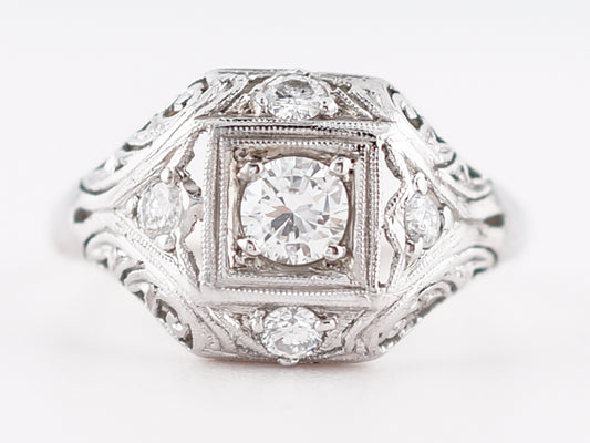 Detailed Filigree Vintage Art Deco .30 Diamond Ring