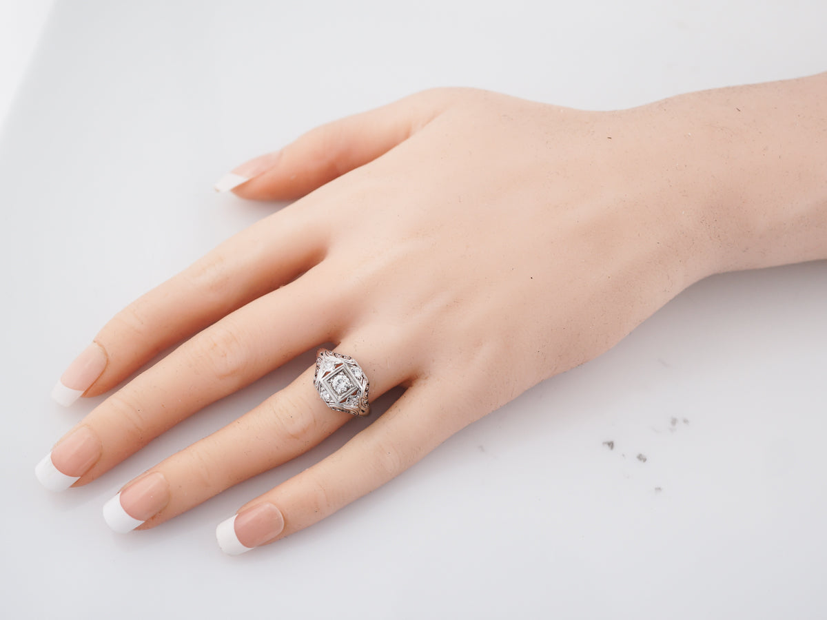 Antique Engagement Ring Art Deco .30 Round Brilliant Cut Diamond in 18k White Gold & Platinum