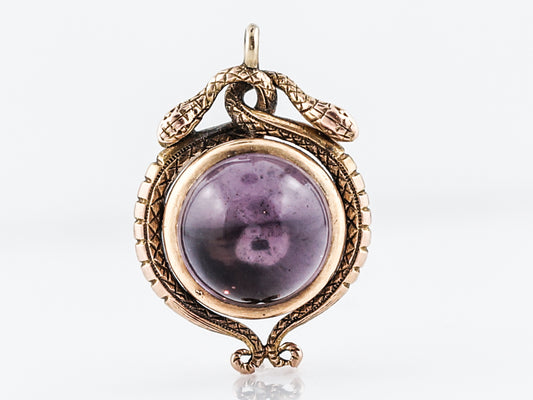 Antique Pendant Snake Charm Victorian 7.60 Cabochon Cut Amethyst in 18k Yellow Gold