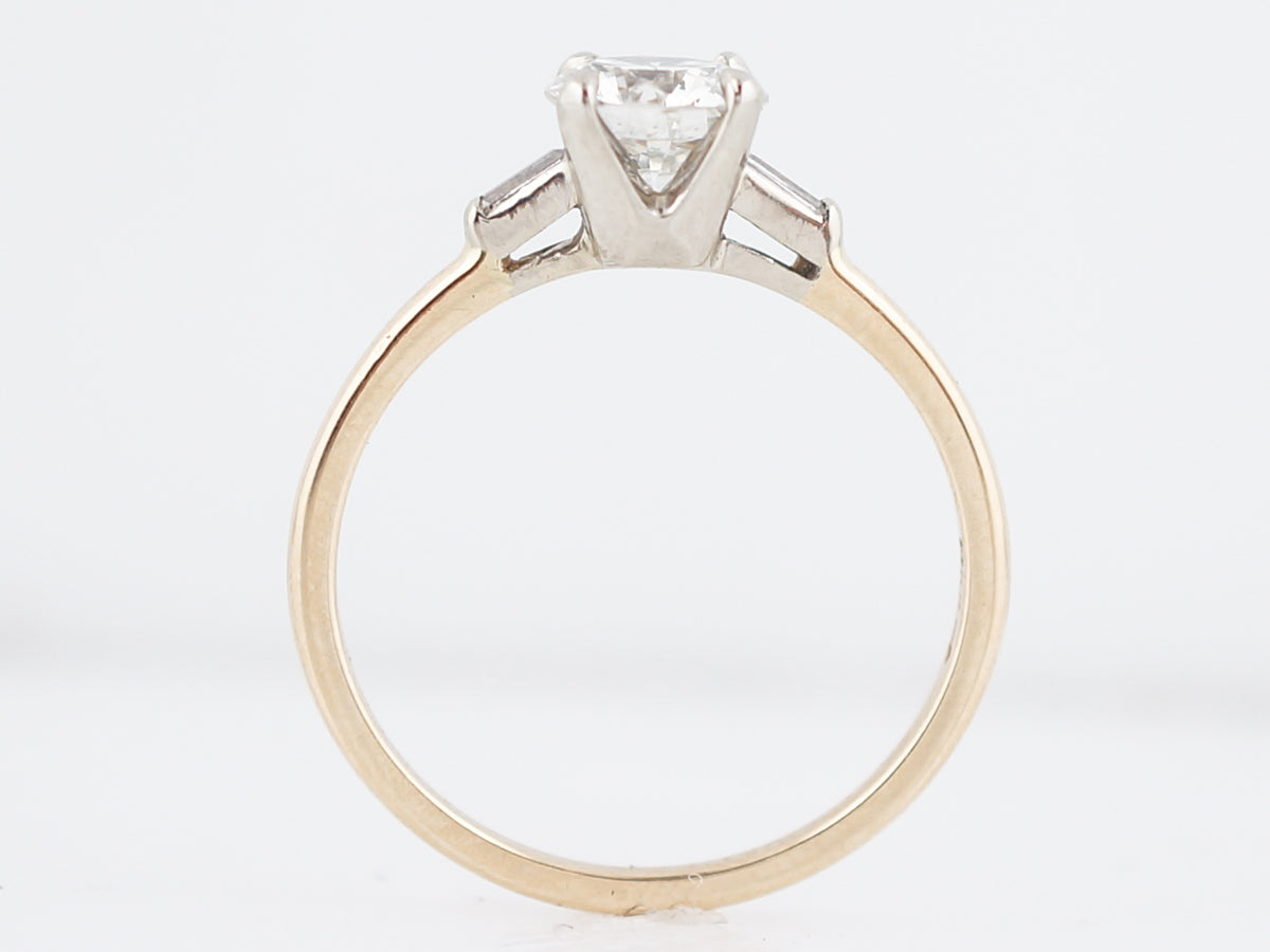 Vintage Engagement Ring Retro .87 Round Brilliant Cut Diamond in 14k Yellow Gold & Platinum