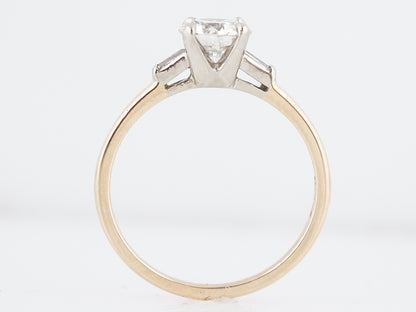 Vintage Engagement Ring Retro .87 Round Brilliant Cut Diamond in 14k Yellow Gold & Platinum