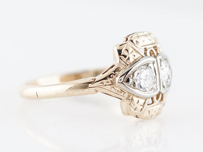 Antique Right Hand Ring Victorian .32 Old European Cut Diamonds in 14k White & Yellow Gold