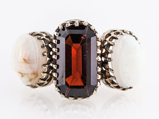 Antique Right Hand Ring Victorian 3.65 Emerald Cut Garnet in 18k Yellow Gold