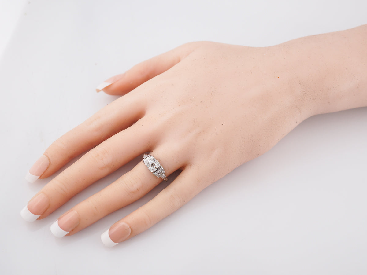 Late Art Deco Geometric Diamond Engagement Ring in Platinum