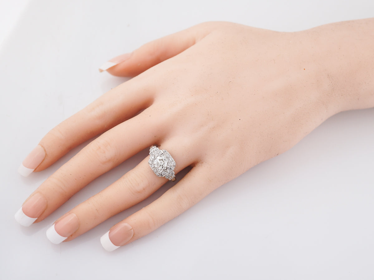 Antique Engagement Ring Art Deco 1.28 Old European Cut Diamond in Platinum