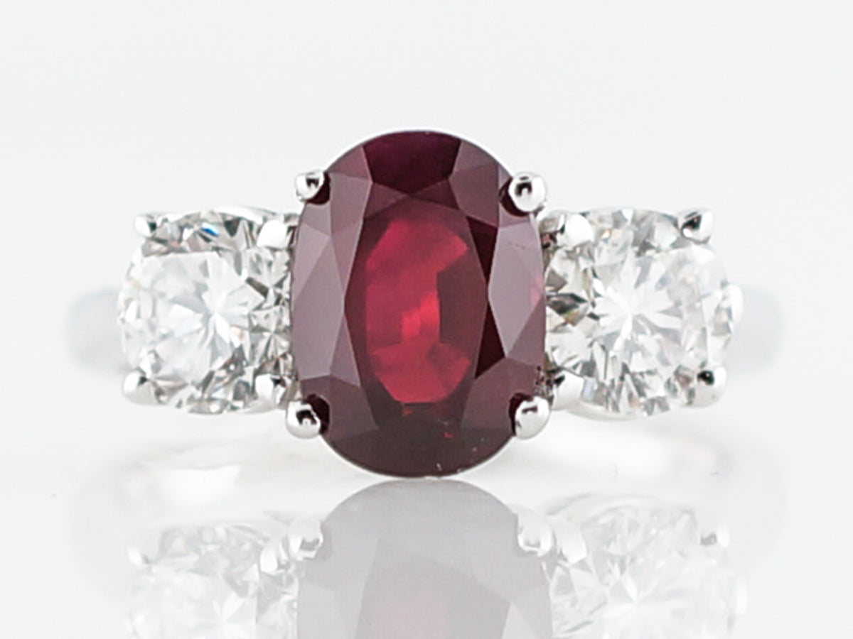 Right Hand Ring Modern 2.26 Oval Cut Ruby in 18k White Gold