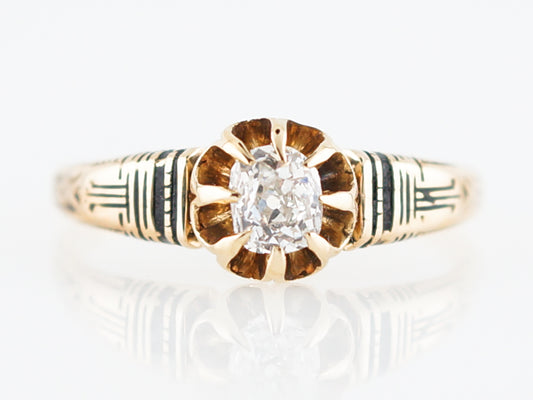 Old Mine Cut Diamond Engagement Ring in Yellow Gold