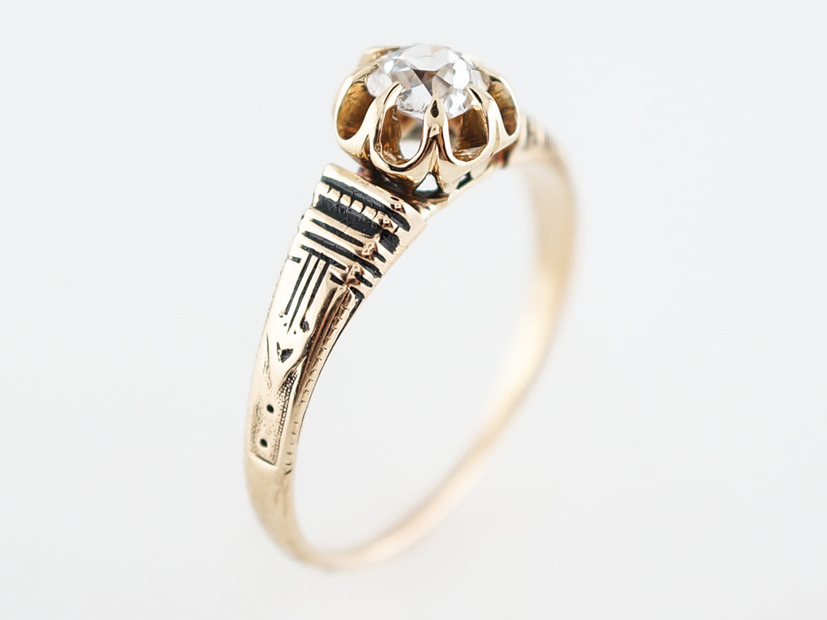 Old Mine Cut Diamond Engagement Ring in Yellow Gold