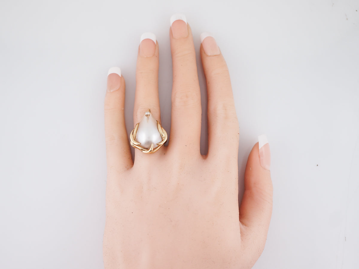 ***GIFTED BY CT***Right Hand Ring Modern 20.04 Pearl in 14k Yellow Gold