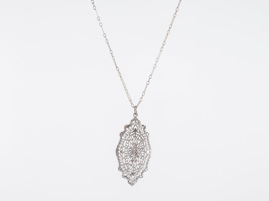 Antique Necklace Art Deco .02 Old European Cut Diamond in 18k White Gold