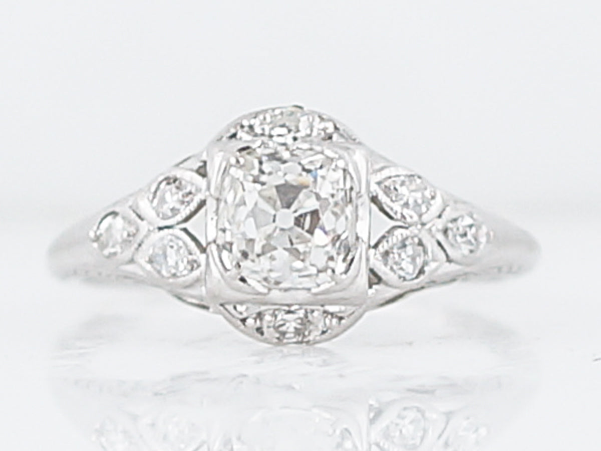 Vintage Platinum Engagement Ring with Old Mine Cushion Cut Diamond