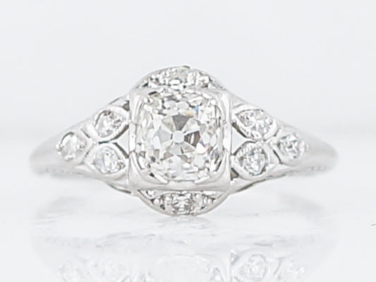 Vintage Platinum Engagement Ring with Old Mine Cushion Cut Diamond