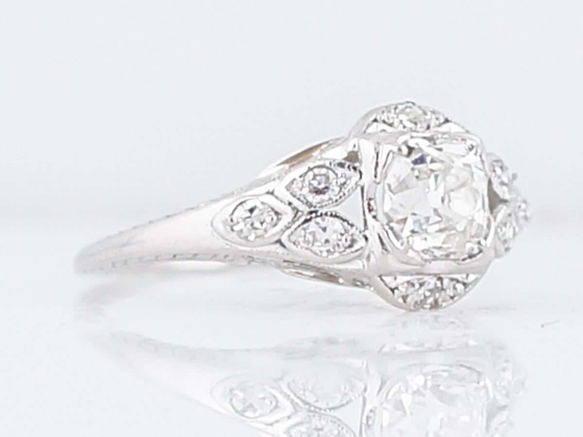 Vintage Platinum Engagement Ring with Old Mine Cushion Cut Diamond
