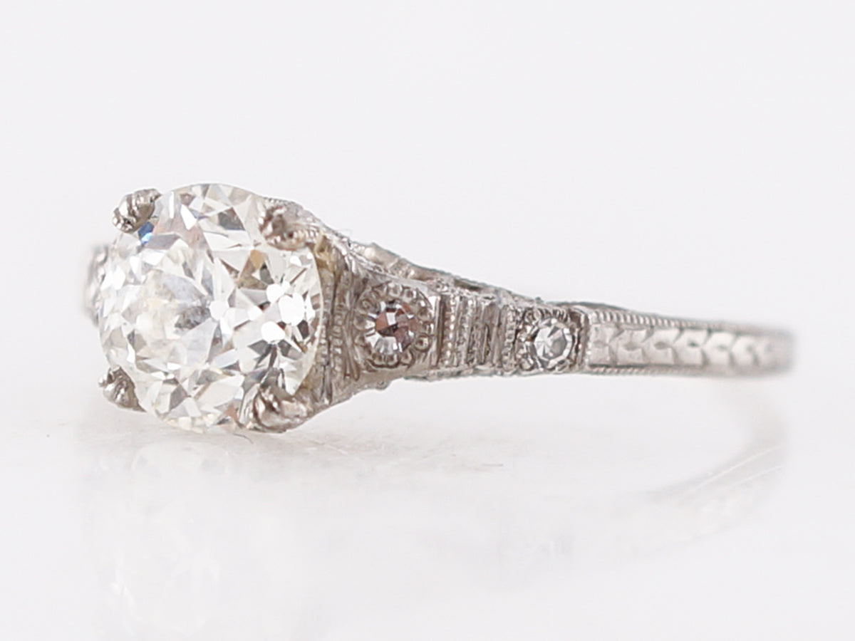 Antique Engagement Ring Art Deco GIA 1.03 Old European Cut Diamond in Platinum