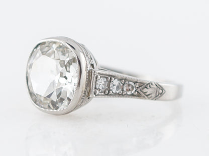 Antique Engagement Ring Art Deco GIA 2.46 Old Mine Cushion Cut Diamond in Platinum