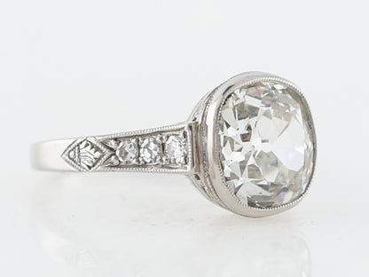 Antique Engagement Ring Art Deco GIA 2.46 Old Mine Cushion Cut Diamond in Platinum