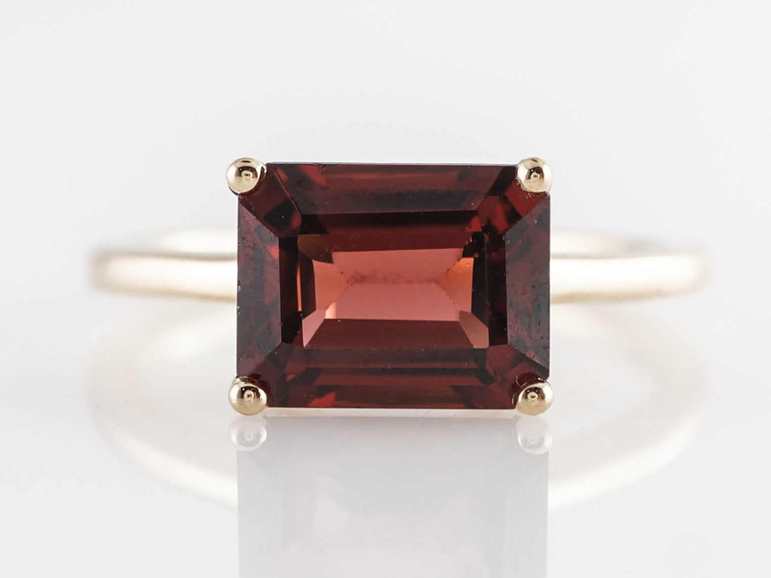 Emerald Cut Garnet Cocktail Ring in 14k Yellow Gold