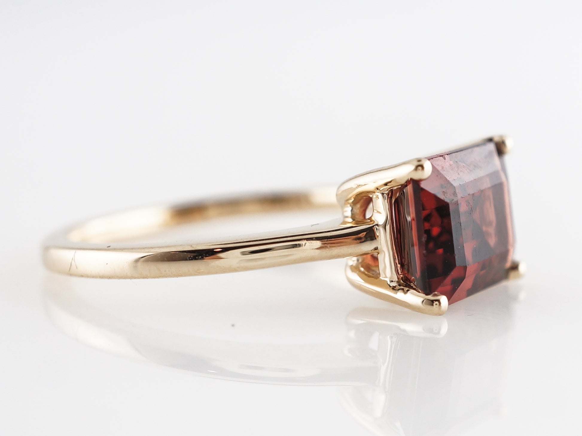 Emerald Cut Garnet Cocktail Ring in 14k Yellow Gold