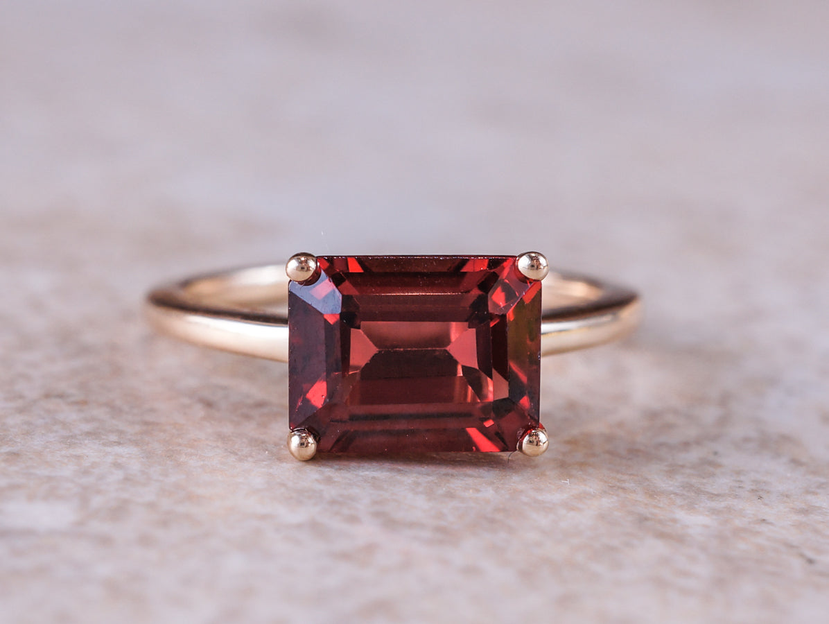 Emerald Cut Garnet Cocktail Ring in 14k Yellow Gold