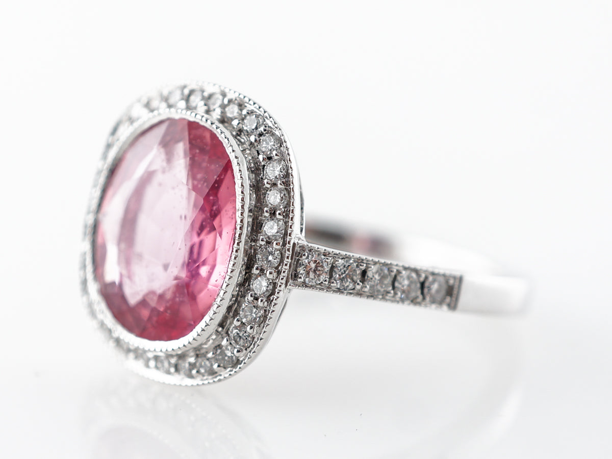 3 Carat Oval Pink Sapphire & Diamond Ring in Platinum