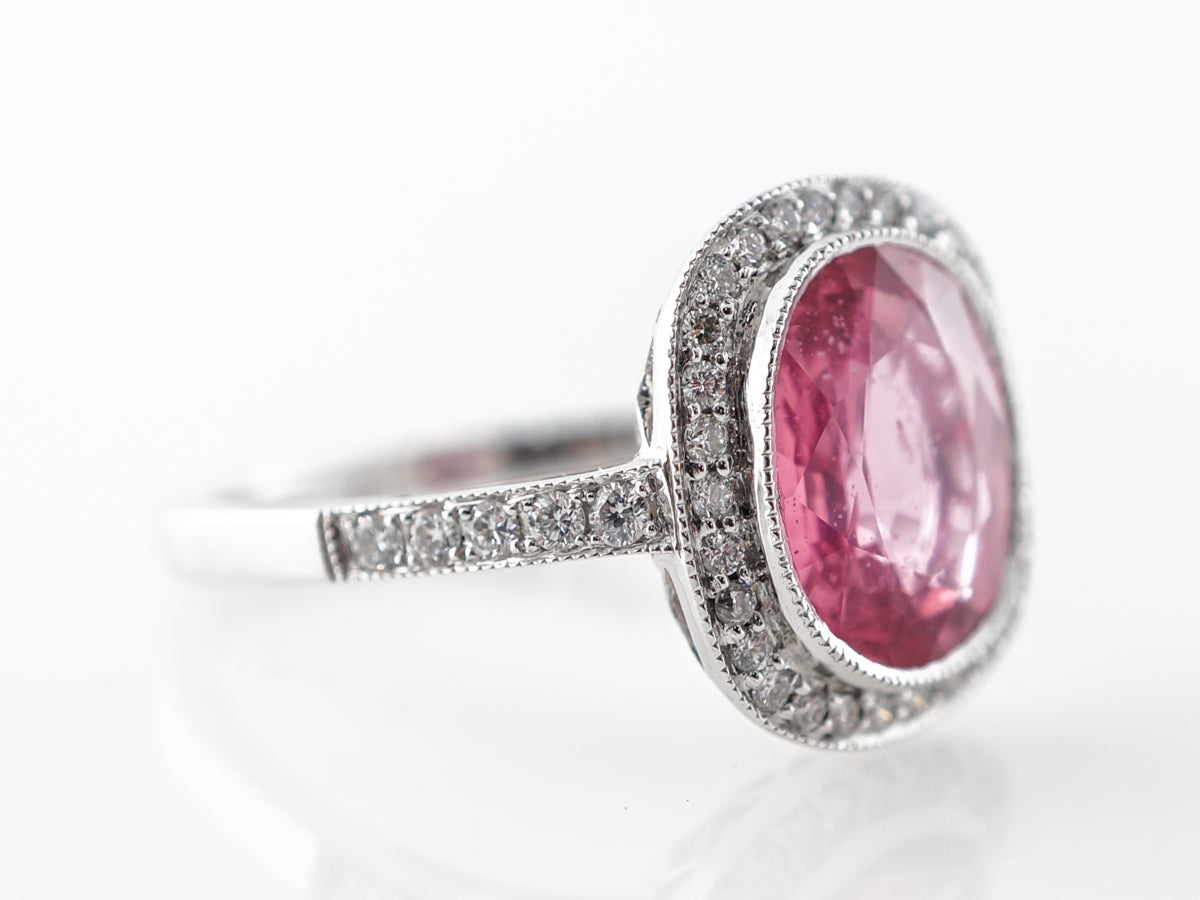 3 Carat Oval Pink Sapphire & Diamond Ring in Platinum