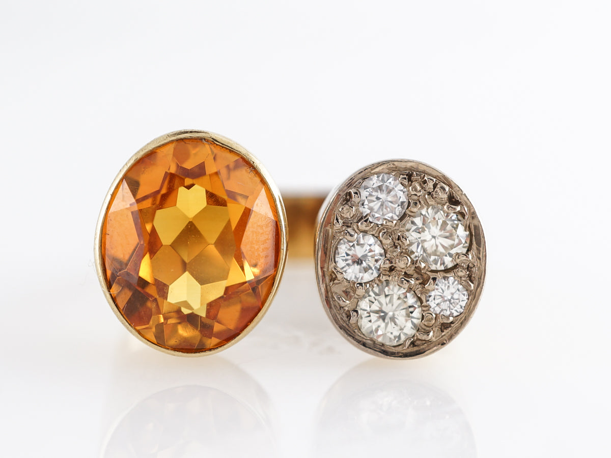 Oval Citrine w/ Pave Diamond Ring in 18k Yellow Gold