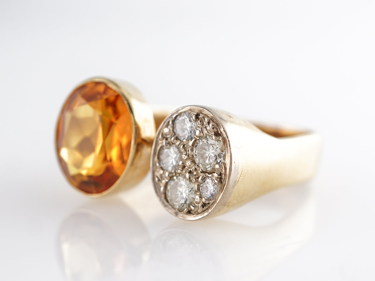 Oval Citrine w/ Pave Diamond Ring in 18k Yellow Gold