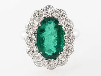 Halo Style Emerald & Diamond Cocktail Ring Platinum