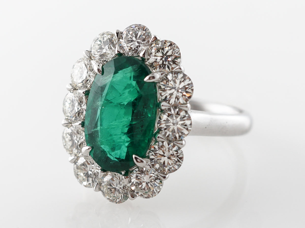 Halo Style Emerald & Diamond Cocktail Ring Platinum