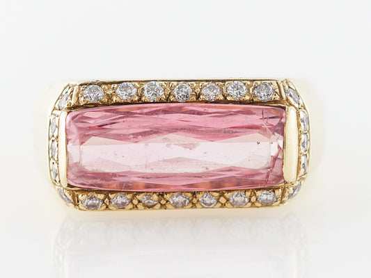 Pink Tourmaline & Diamond Cocktail Ring in Yellow Gold