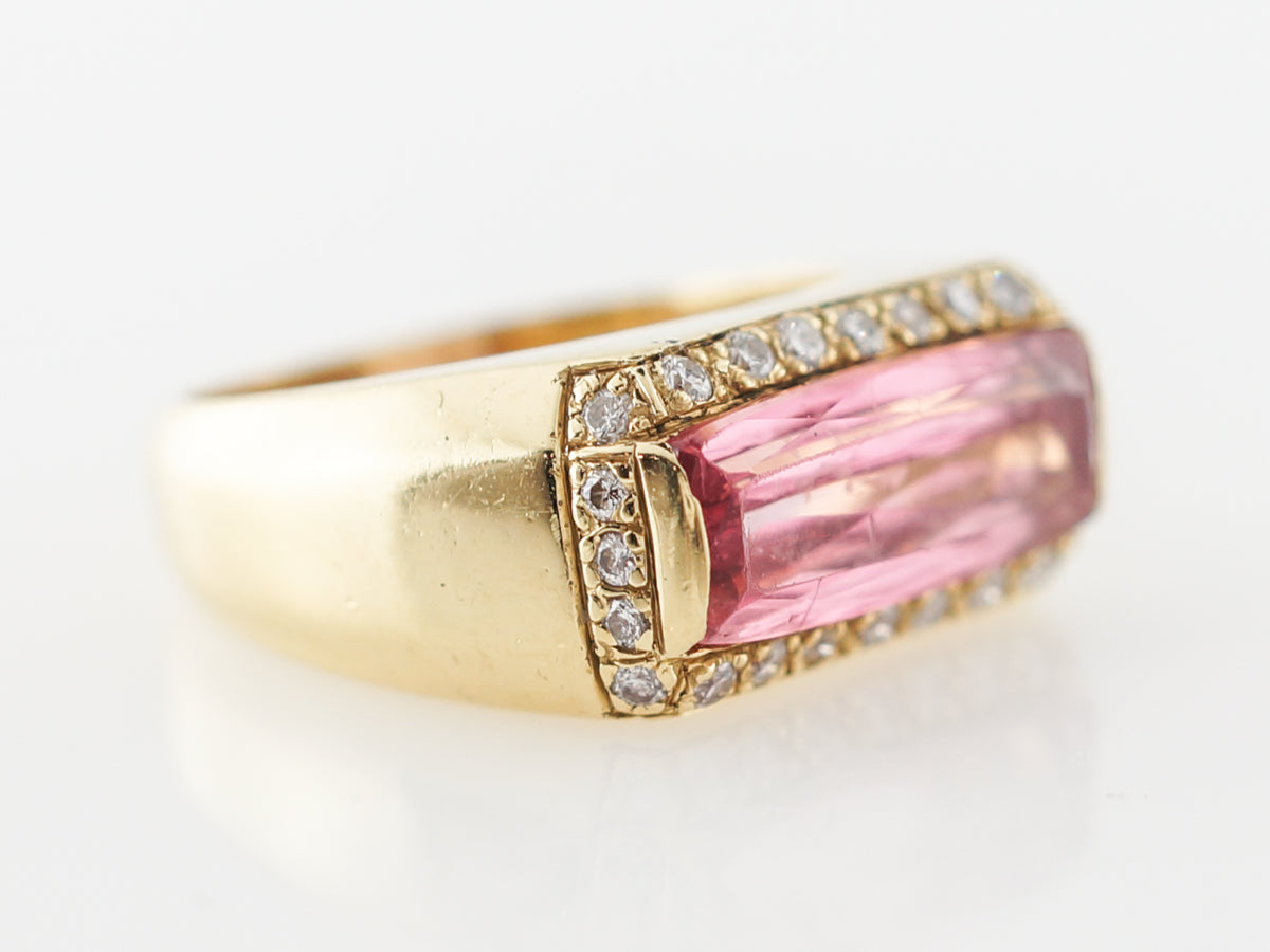 Pink Tourmaline & Diamond Cocktail Ring in Yellow Gold