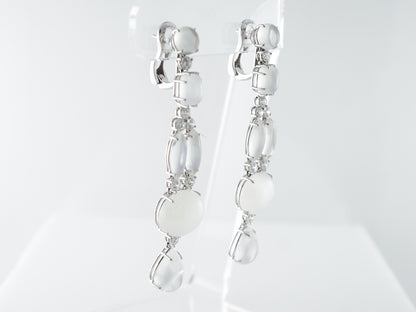 Moonstone & Diamond Dangle Earrings in White Gold