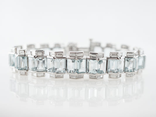 Aquamarine & Diamond Bracelet in 18k White Gold
