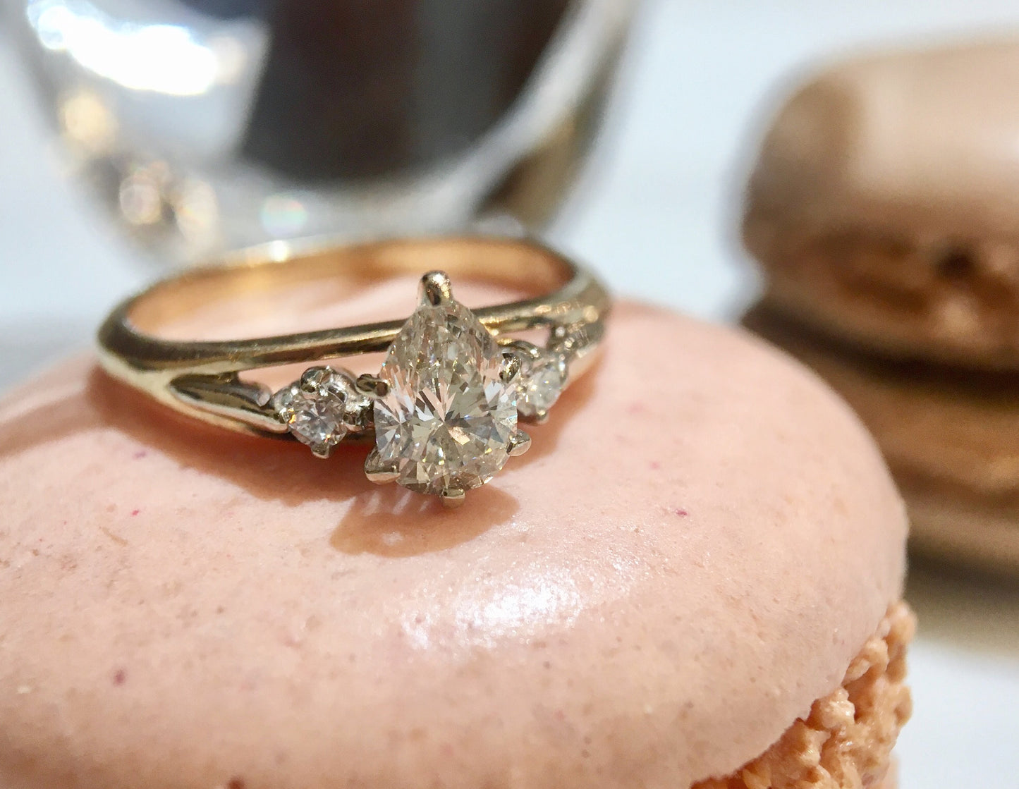 Half Carat Pear Cut Diamond Engagement Ring in Yellow & White Gold
