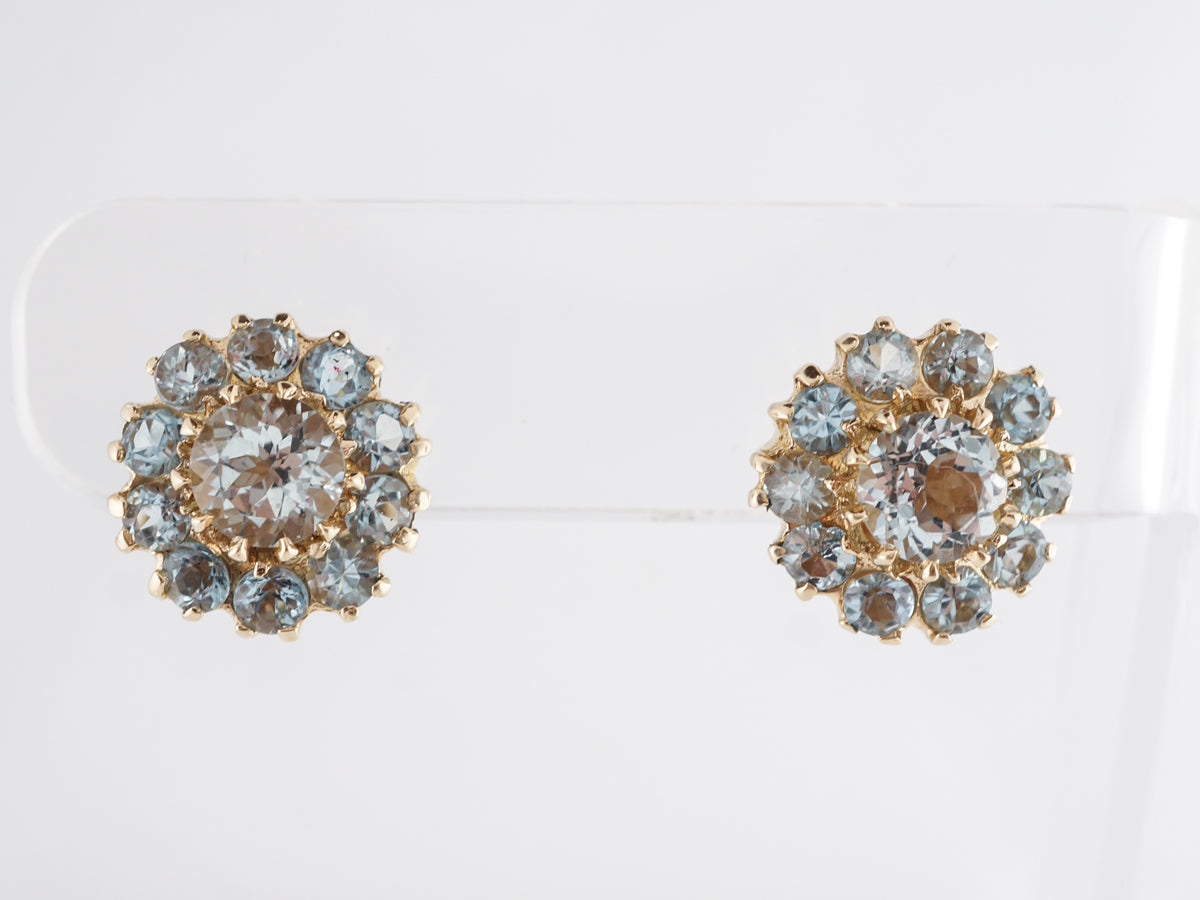 Aquamarine Cluster Earrings in 14k Yellow Gold