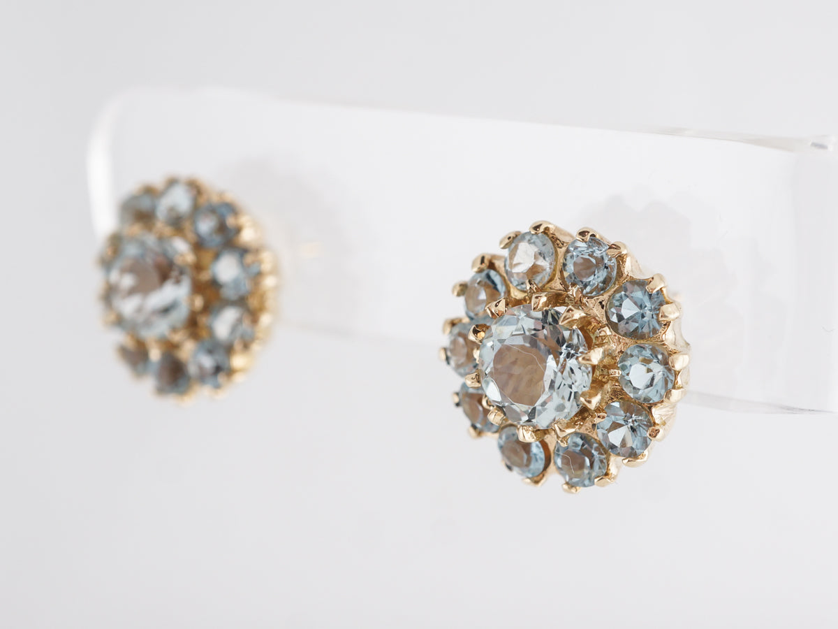 Aquamarine Cluster Earrings in 14k Yellow Gold