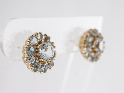 Aquamarine Cluster Earrings in 14k Yellow Gold