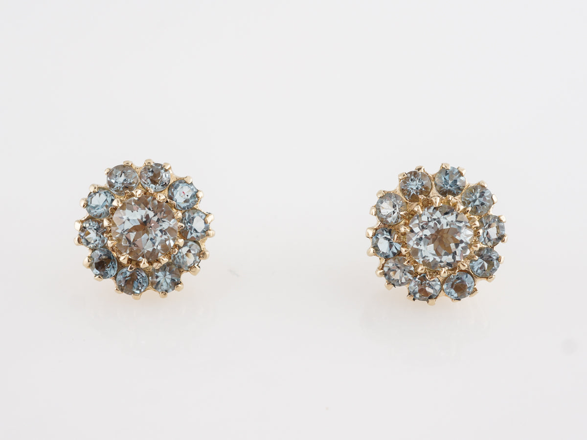 Aquamarine Cluster Earrings in 14k Yellow Gold