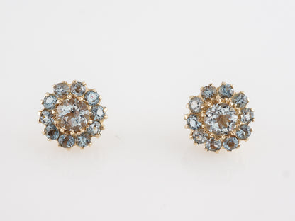 Aquamarine Cluster Earrings in 14k Yellow Gold