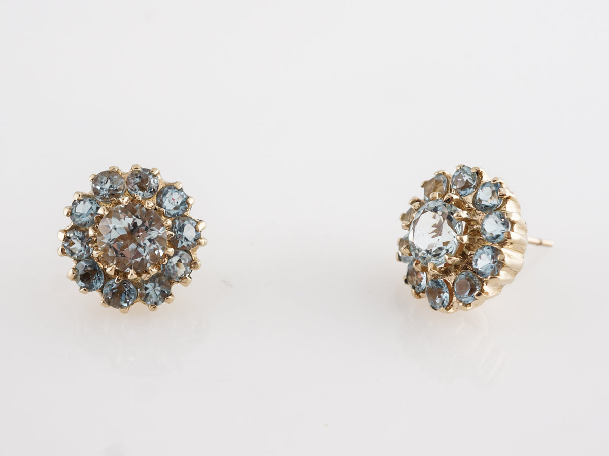 Aquamarine Cluster Earrings in 14k Yellow Gold