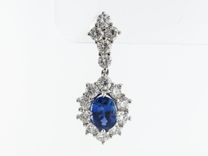 Oval Cut Sapphire & Diamond Drop Earrings in White Gold