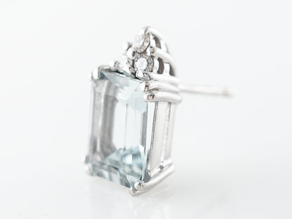 4.88 Emerald Cut Aquamarine & Diamond Earrings